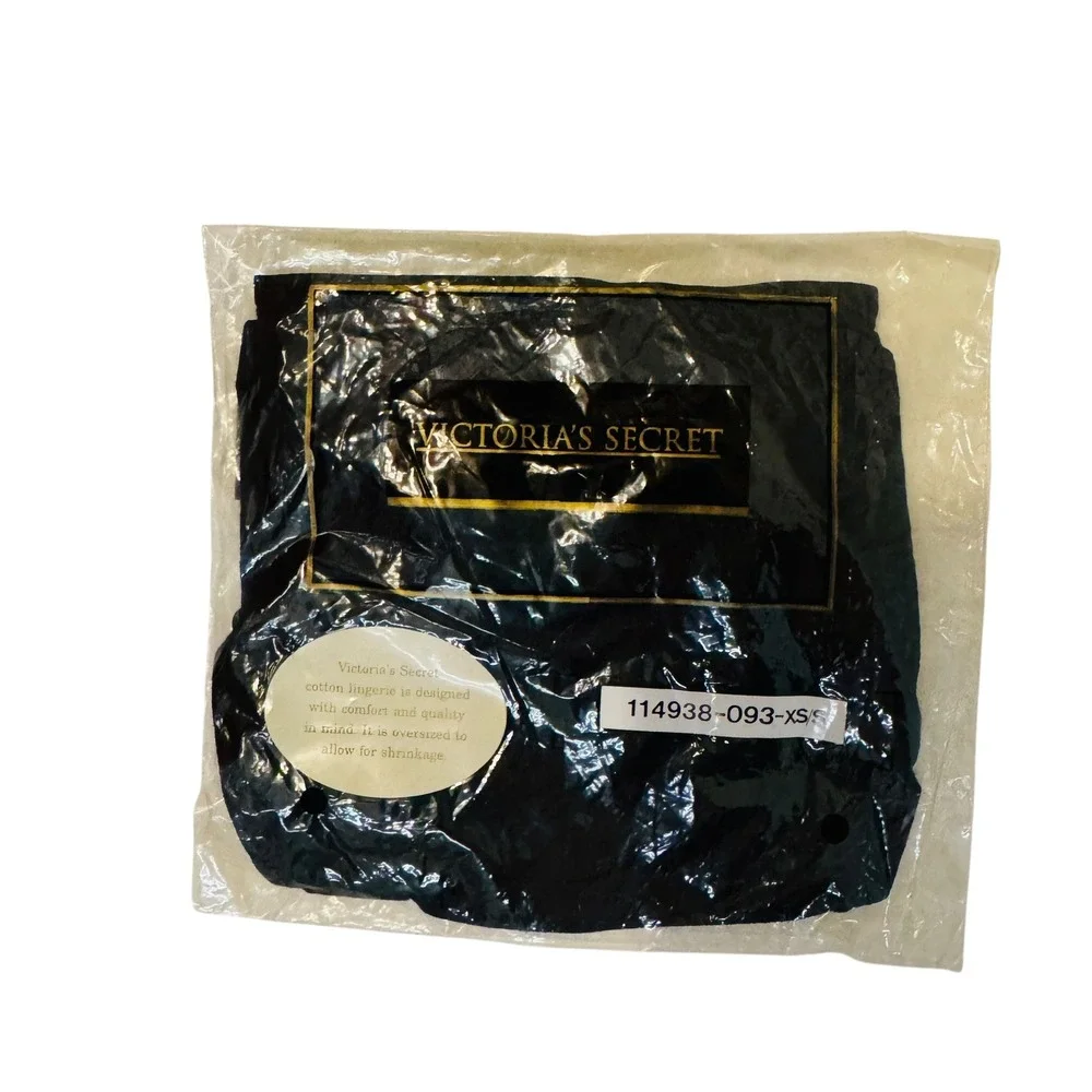 Vtg NEW Victorias Secret Cotton‎ Thong Panty Black XS S New With Tags 1998 Retro